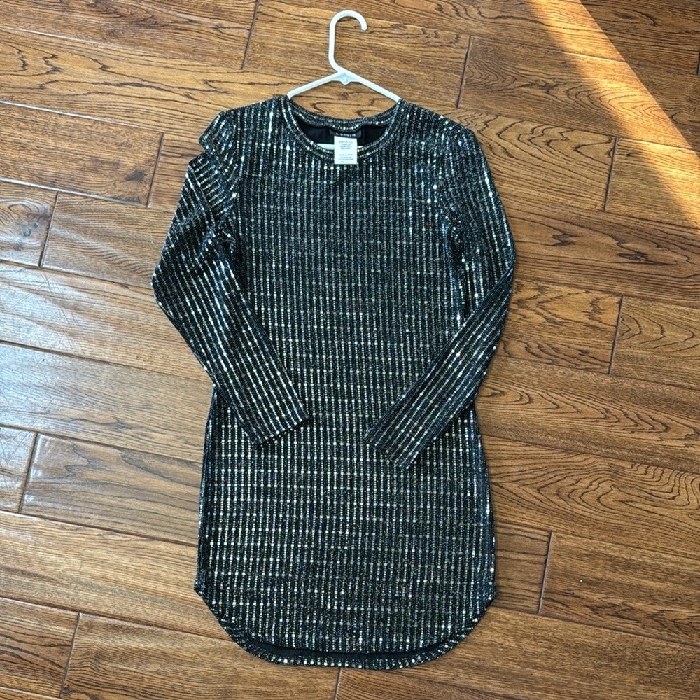Black Sequin Long Sleeve Dress